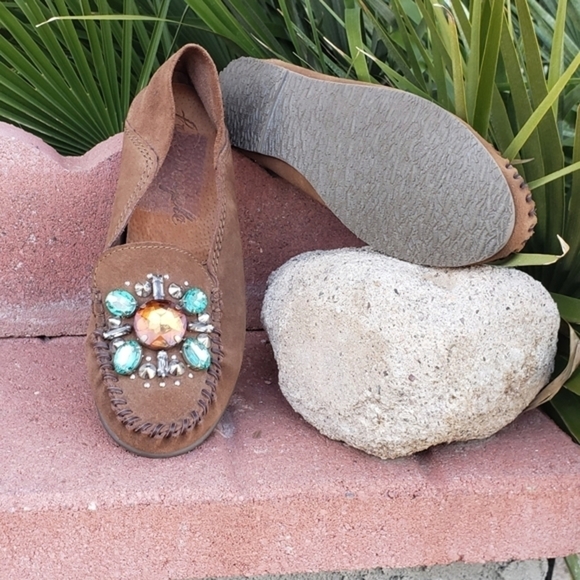 Free People Gem Stone Leather‎ Loafer Moccasin Brown Women's - Picture 2 of 10